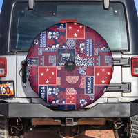 Red Samoa Manuia Le Kerisimasi Spare Tire Cover Pacific Patchwork Xmas Vibes - Polynesian Pride