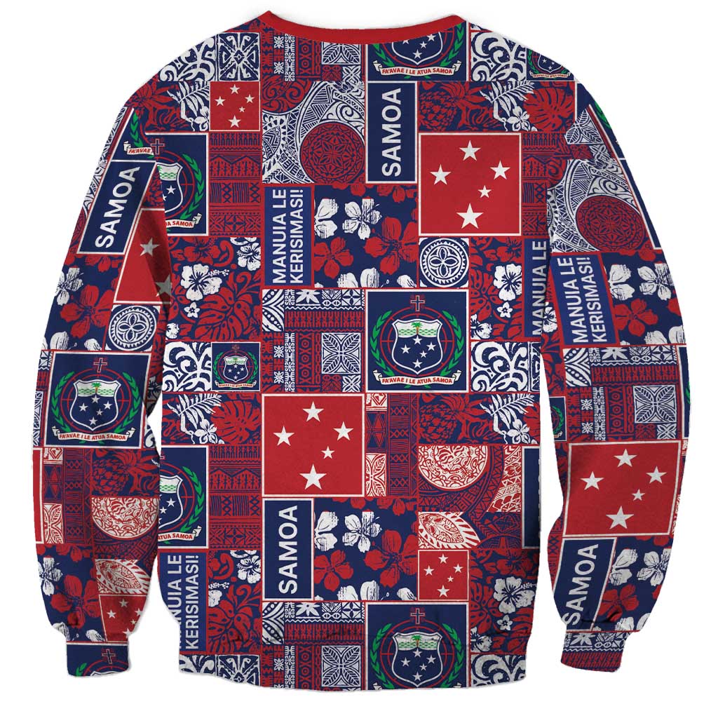 Red Samoa Manuia Le Kerisimasi Sweatshirt Pacific Patchwork Xmas Vibes - Polynesian Pride