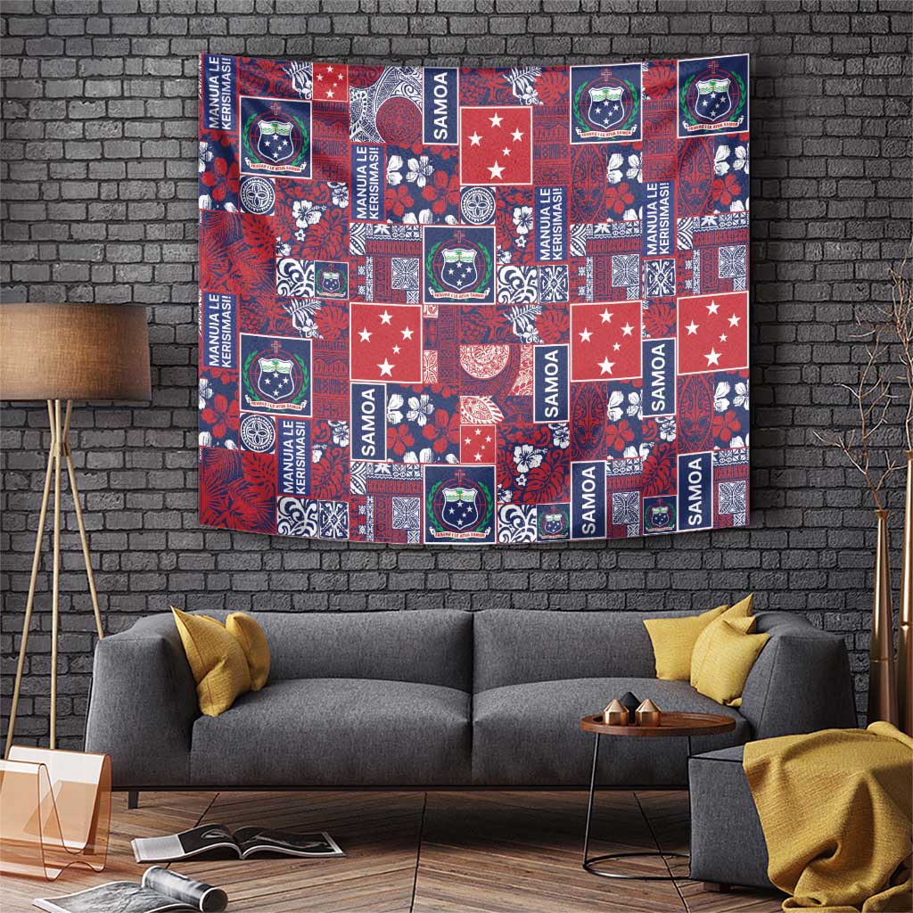 Red Samoa Manuia Le Kerisimasi Tapestry Pacific Patchwork Xmas Vibes - Polynesian Pride