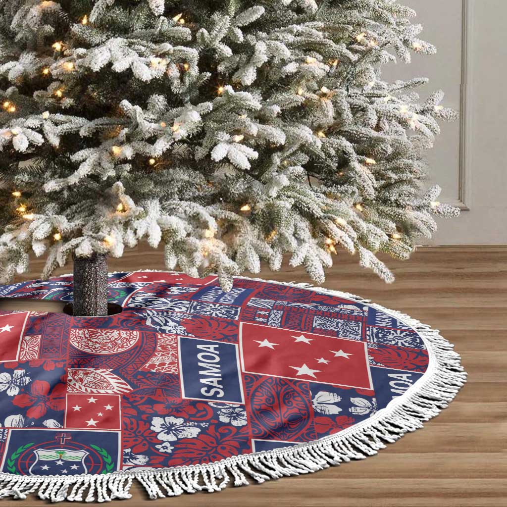 Red Samoa Manuia Le Kerisimasi Tree Skirt Pacific Patchwork Xmas Vibes - Polynesian Pride