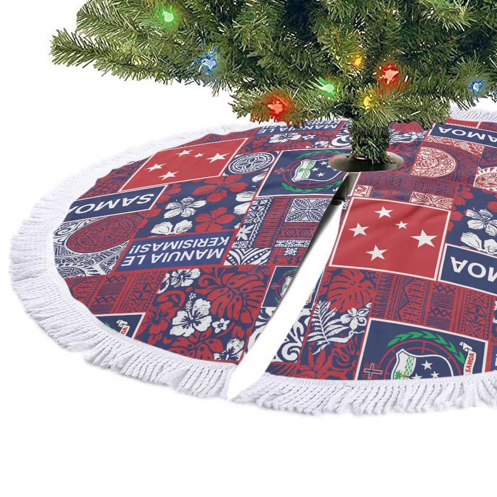 Red Samoa Manuia Le Kerisimasi Tree Skirt Pacific Patchwork Xmas Vibes - Polynesian Pride