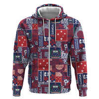 Red Samoa Manuia Le Kerisimasi Zip Hoodie Pacific Patchwork Xmas Vibes - Polynesian Pride