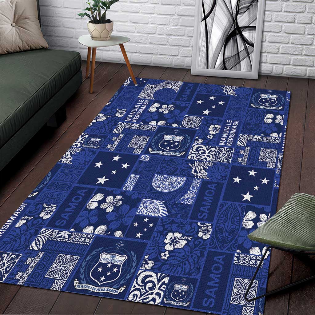 Blue Samoa Manuia Le Kerisimasi Area Rug Pacific Patchwork Xmas Vibes - Polynesian Pride