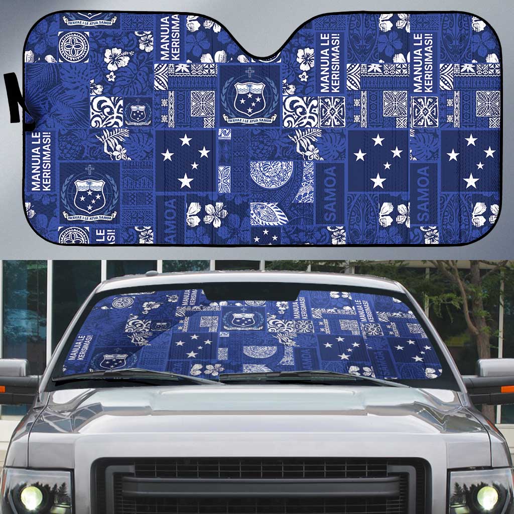 Blue Samoa Manuia Le Kerisimasi Auto Sun Shade Pacific Patchwork Xmas Vibes - Polynesian Pride