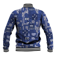 Blue Samoa Manuia Le Kerisimasi Baseball Jacket Pacific Patchwork Xmas Vibes - Polynesian Pride