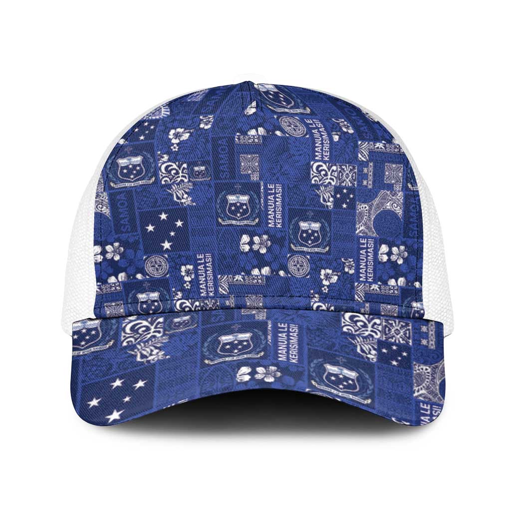Blue Samoa Manuia Le Kerisimasi Baseball Net Cap Pacific Patchwork Xmas Vibes - Polynesian Pride