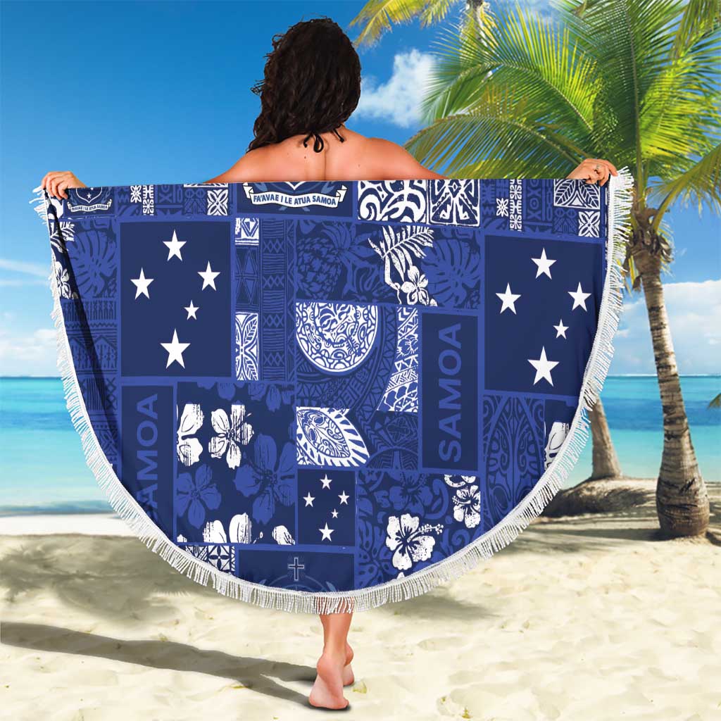 Blue Samoa Manuia Le Kerisimasi Beach Blanket Pacific Patchwork Xmas Vibes - Polynesian Pride