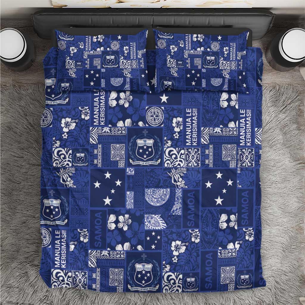 Blue Samoa Manuia Le Kerisimasi Bedding Set Pacific Patchwork Xmas Vibes - Polynesian Pride