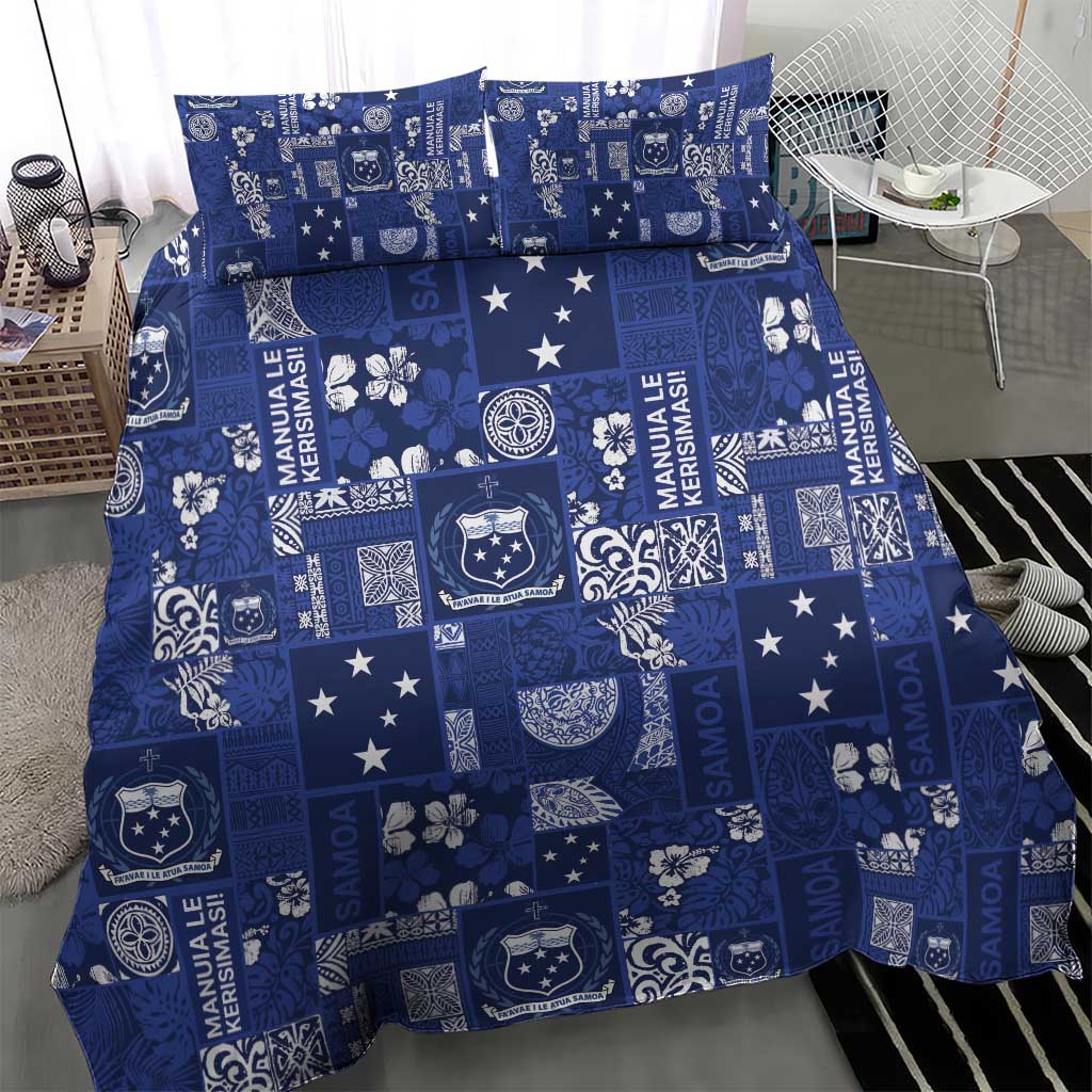 Blue Samoa Manuia Le Kerisimasi Bedding Set Pacific Patchwork Xmas Vibes - Polynesian Pride