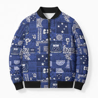 Blue Samoa Manuia Le Kerisimasi Bomber Puffer Jacket Pacific Patchwork Xmas Vibes - Polynesian Pride