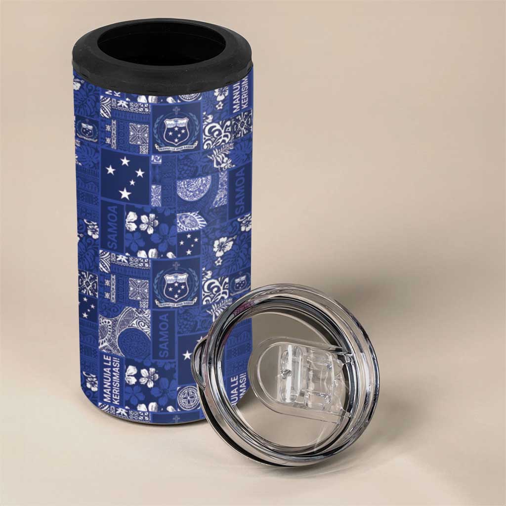 Blue Samoa Manuia Le Kerisimasi 4 in 1 Can Cooler Tumbler Pacific Patchwork Xmas Vibes - Polynesian Pride
