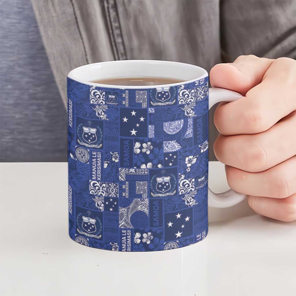 Blue Samoa Manuia Le Kerisimasi Ceramic Mug Pacific Patchwork Xmas Vibes - Polynesian Pride