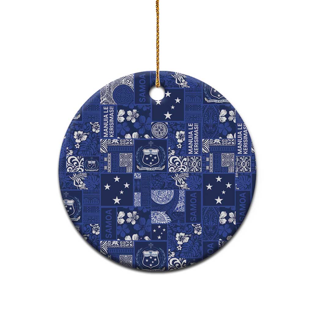 Blue Samoa Manuia Le Kerisimasi Ceramic Ornament Pacific Patchwork Xmas Vibes - Polynesian Pride