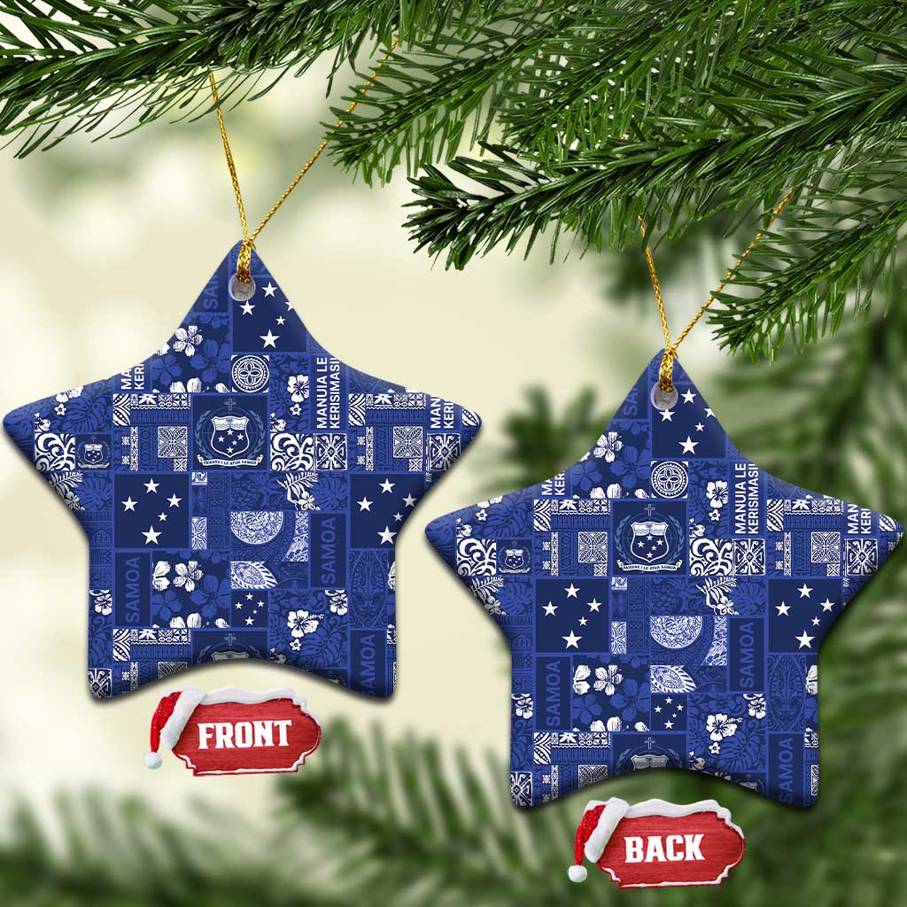 Blue Samoa Manuia Le Kerisimasi Ceramic Ornament Pacific Patchwork Xmas Vibes - Polynesian Pride