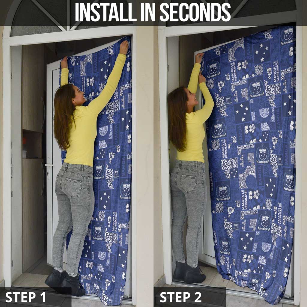 Blue Samoa Manuia Le Kerisimasi Door Cover Pacific Patchwork Xmas Vibes - Polynesian Pride