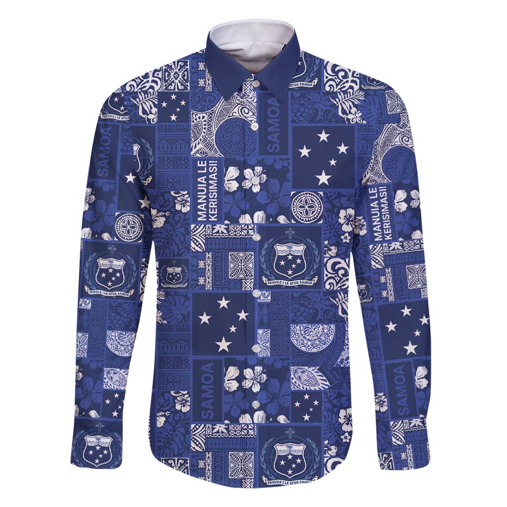 Blue Samoa Manuia Le Kerisimasi Family Matching Mermaid Dress and Hawaiian Shirt Pacific Patchwork Xmas Vibes - Polynesian Pride