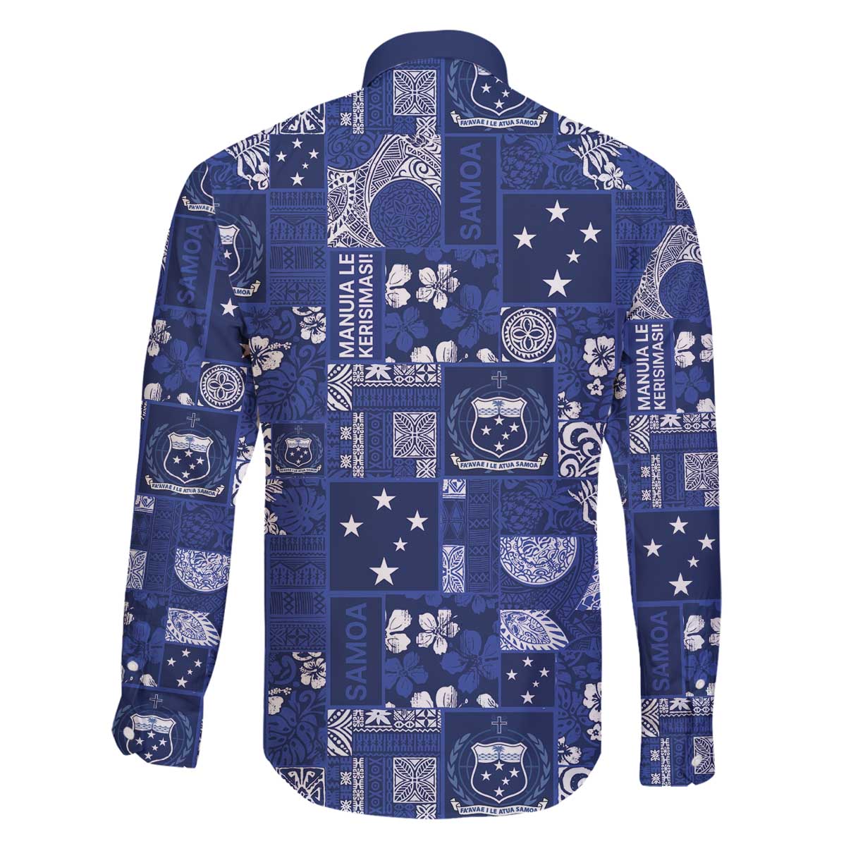 Blue Samoa Manuia Le Kerisimasi Family Matching Off The Shoulder Long Sleeve Dress and Hawaiian Shirt Pacific Patchwork Xmas Vibes - Polynesian Pride