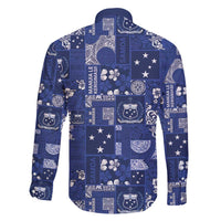 Blue Samoa Manuia Le Kerisimasi Family Matching Off Shoulder Short Dress and Hawaiian Shirt Pacific Patchwork Xmas Vibes - Polynesian Pride