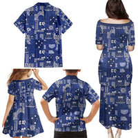 Blue Samoa Manuia Le Kerisimasi Family Matching Puletasi and Hawaiian Shirt Pacific Patchwork Xmas Vibes - Polynesian Pride