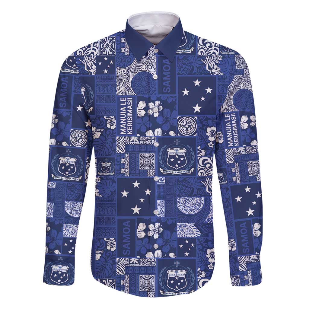 Blue Samoa Manuia Le Kerisimasi Family Matching Puletasi and Hawaiian Shirt Pacific Patchwork Xmas Vibes - Polynesian Pride