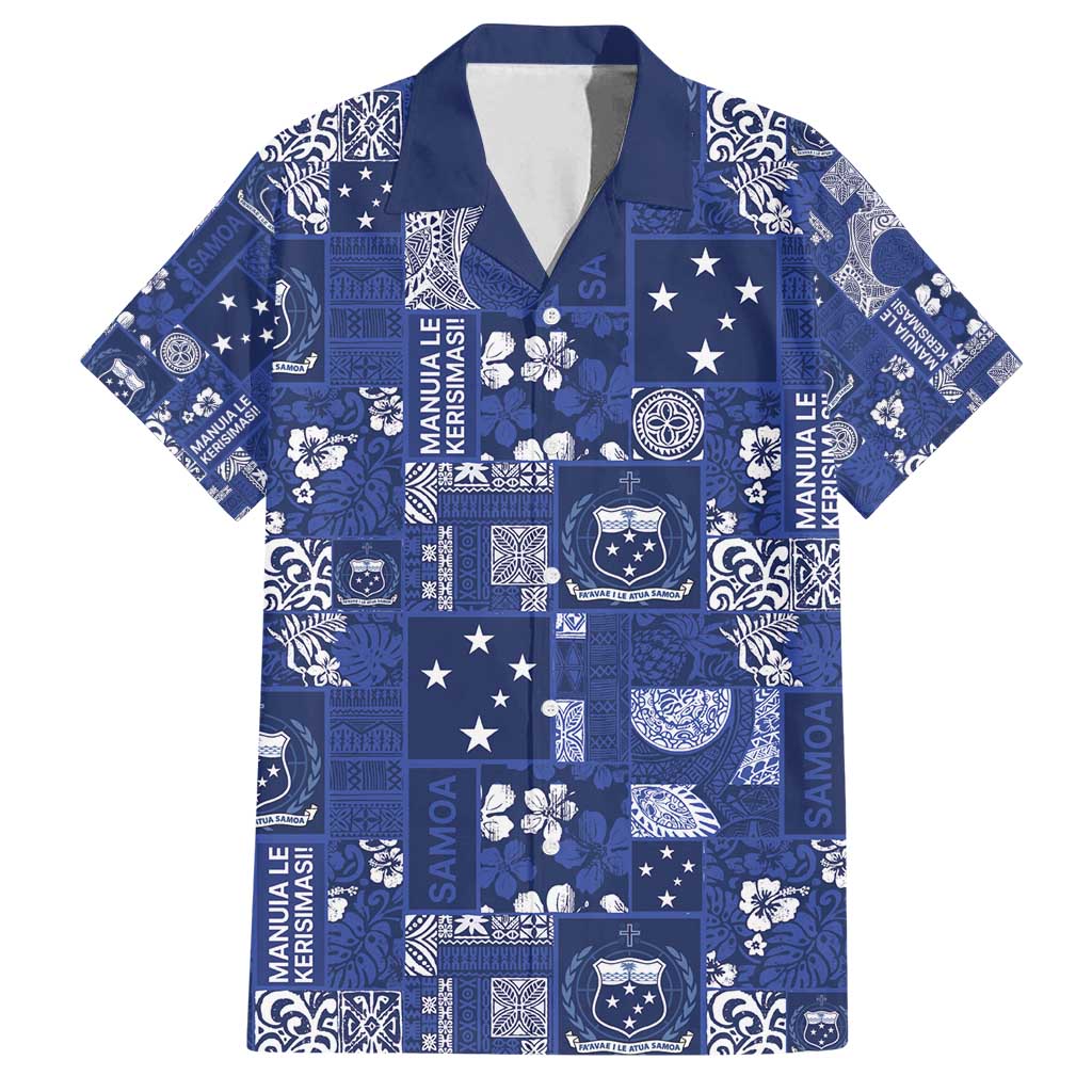 Blue Samoa Manuia Le Kerisimasi Family Matching Summer Maxi Dress and Hawaiian Shirt Pacific Patchwork Xmas Vibes - Polynesian Pride