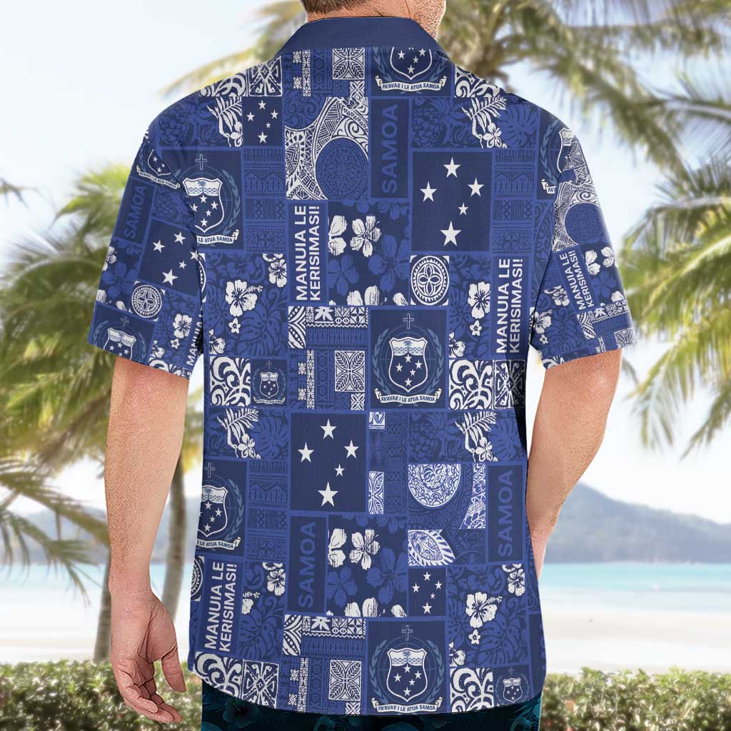 Blue Samoa Manuia Le Kerisimasi Hawaiian Shirt Pacific Patchwork Xmas Vibes - Polynesian Pride
