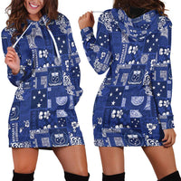 Blue Samoa Manuia Le Kerisimasi Hoodie Dress Pacific Patchwork Xmas Vibes - Polynesian Pride