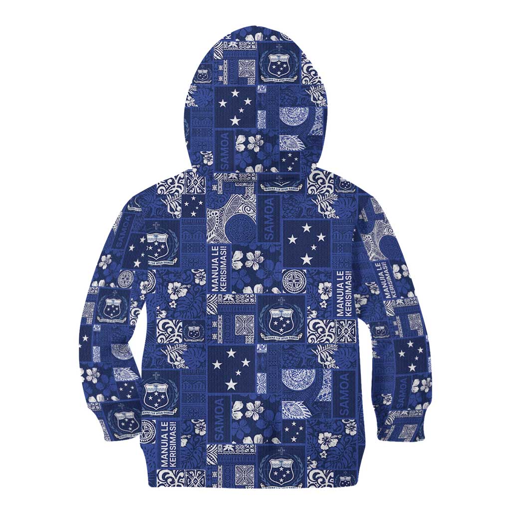 Blue Samoa Manuia Le Kerisimasi Kid Hoodie Pacific Patchwork Xmas Vibes - Polynesian Pride