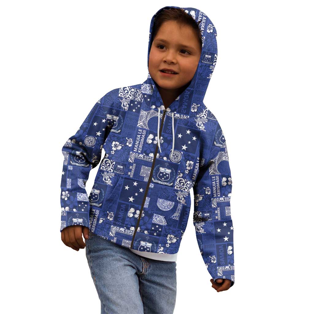 Blue Samoa Manuia Le Kerisimasi Kid Hoodie Pacific Patchwork Xmas Vibes - Polynesian Pride