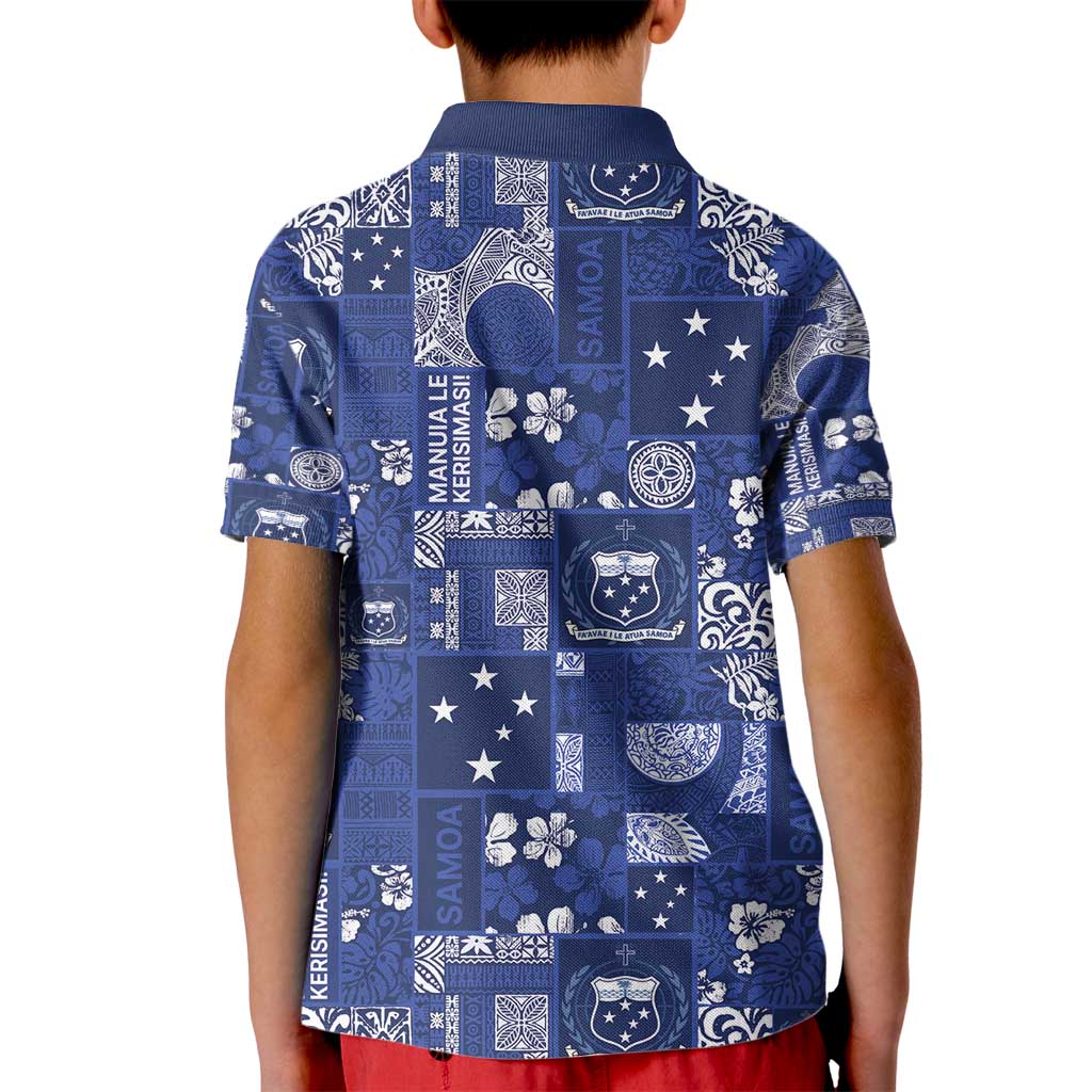 Blue Samoa Manuia Le Kerisimasi Kid Polo Shirt Pacific Patchwork Xmas Vibes - Polynesian Pride