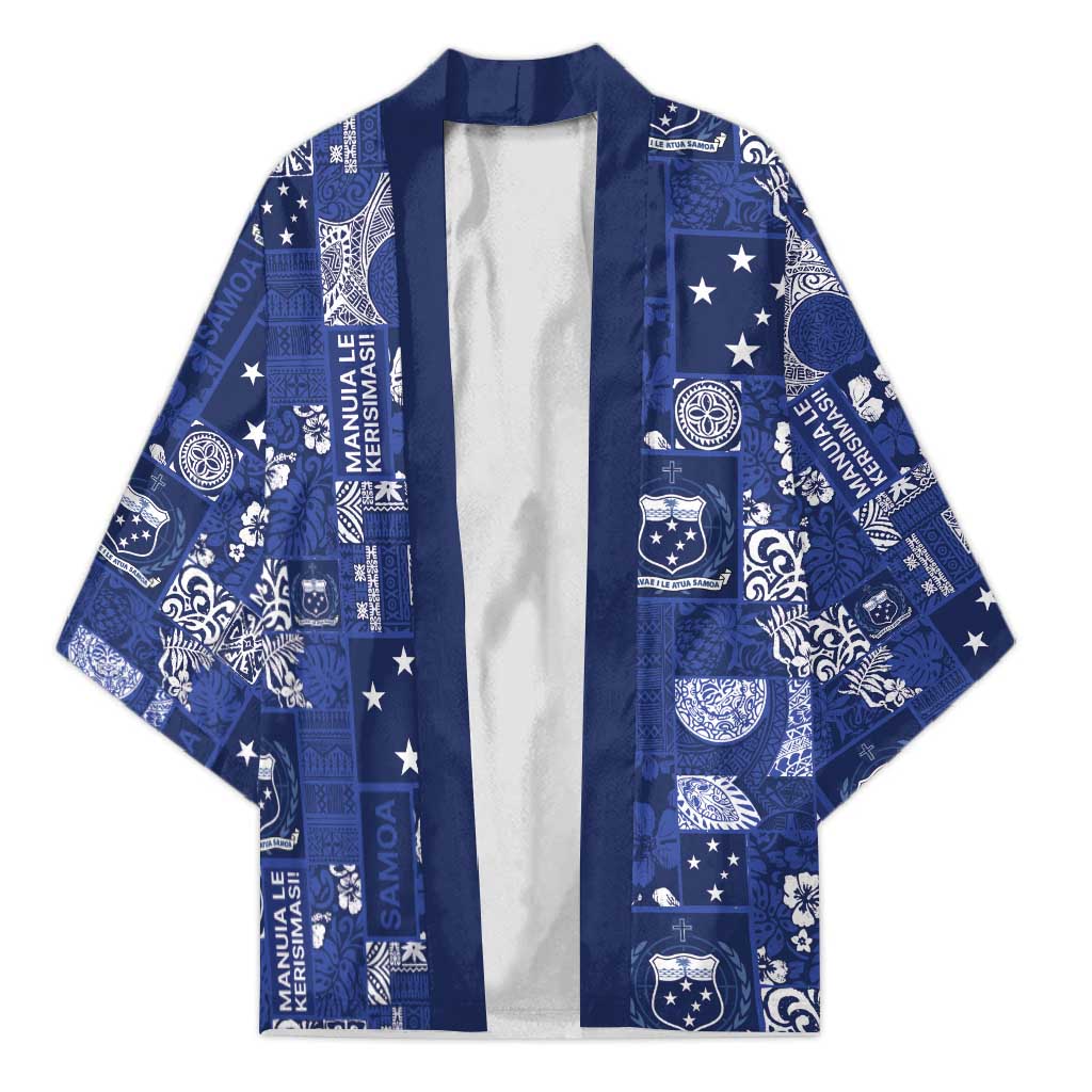 Blue Samoa Manuia Le Kerisimasi Kimono Pacific Patchwork Xmas Vibes - Polynesian Pride