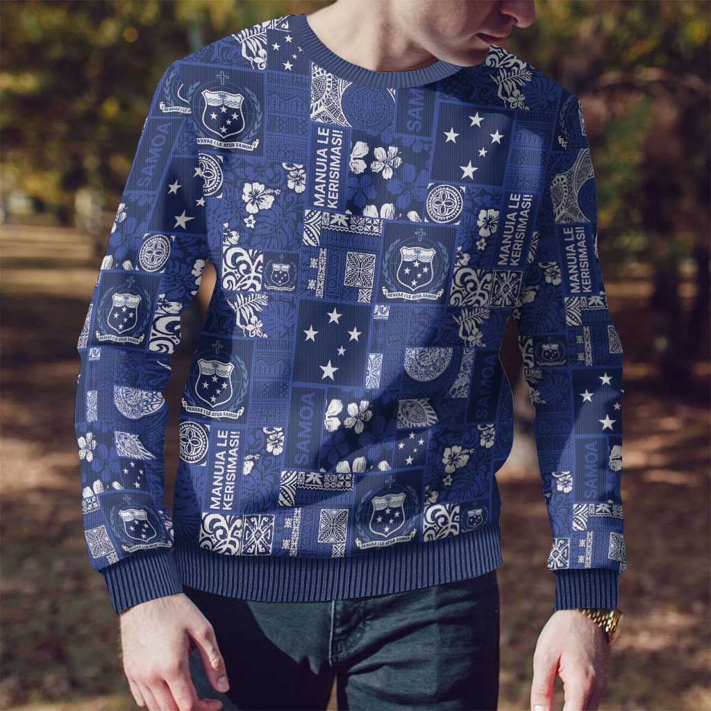 Blue Samoa Manuia Le Kerisimasi Ugly Christmas Sweater Pacific Patchwork Xmas Vibes - Polynesian Pride
