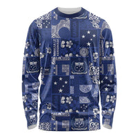 Blue Samoa Manuia Le Kerisimasi Long Sleeve Shirt Pacific Patchwork Xmas Vibes - Polynesian Pride
