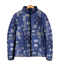 Blue Samoa Manuia Le Kerisimasi Padded Jacket Pacific Patchwork Xmas Vibes - Polynesian Pride