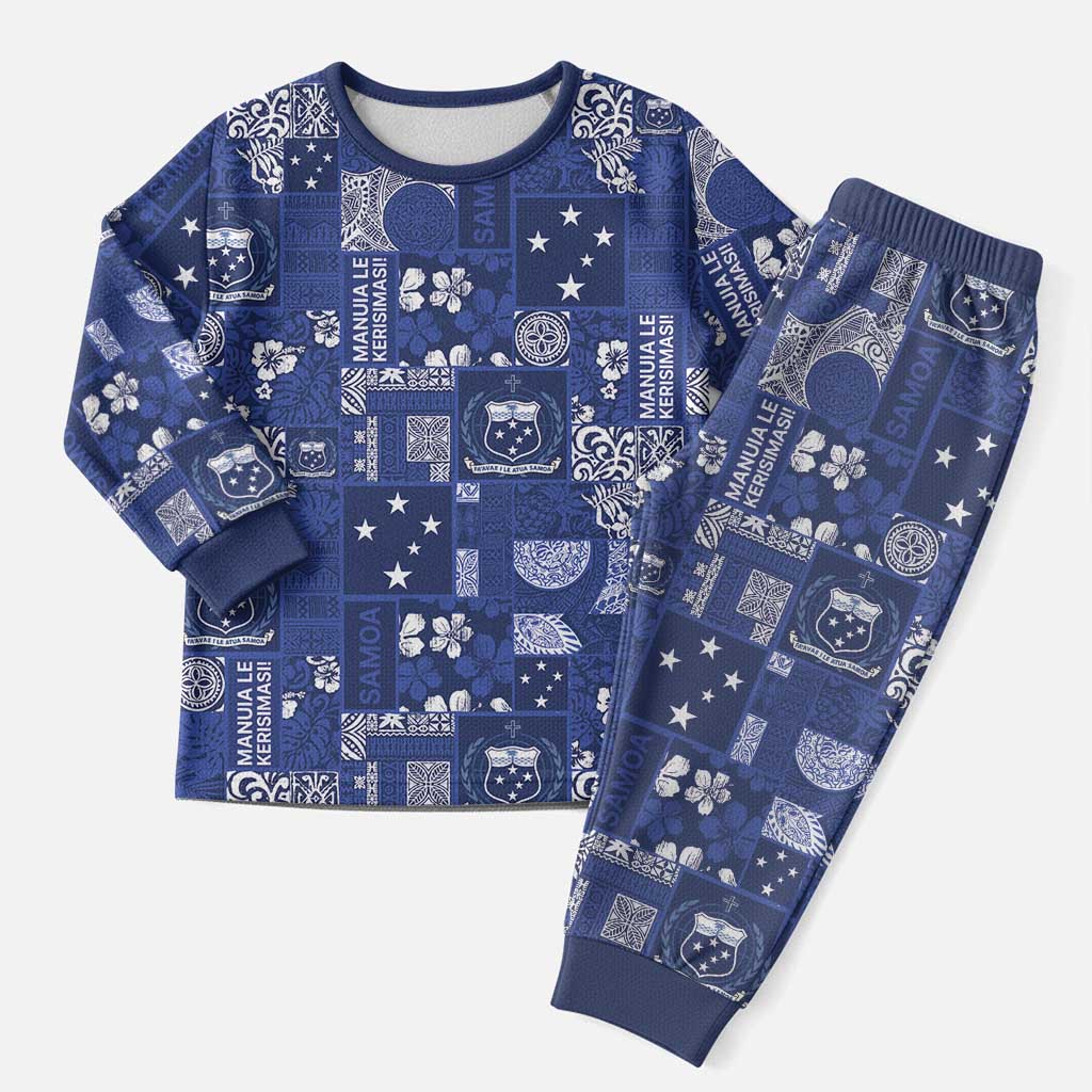 Blue Samoa Manuia Le Kerisimasi Christmas Pajama Set Pacific Patchwork Xmas Vibes - Polynesian Pride