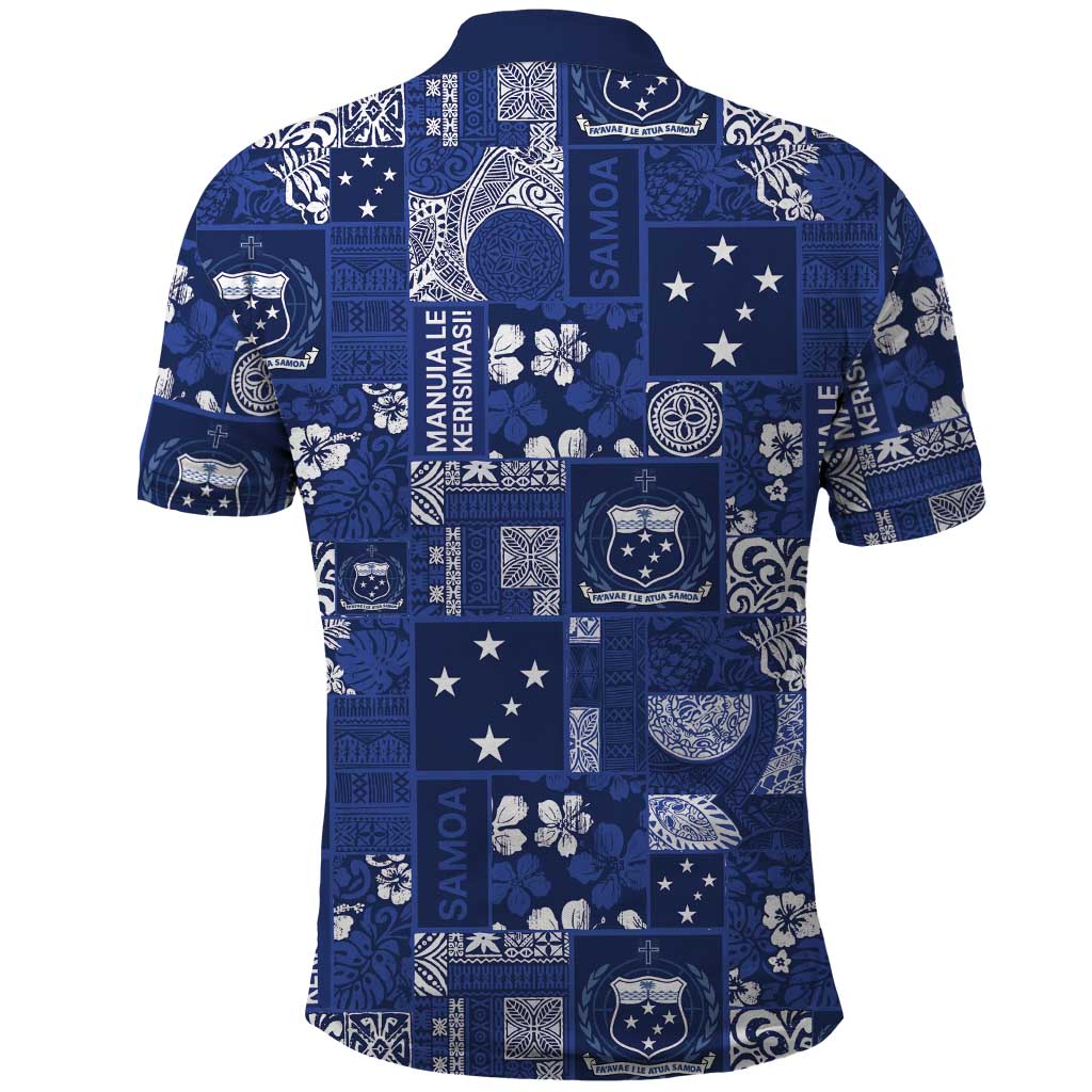 Blue Samoa Manuia Le Kerisimasi Polo Shirt Pacific Patchwork Xmas Vibes - Polynesian Pride