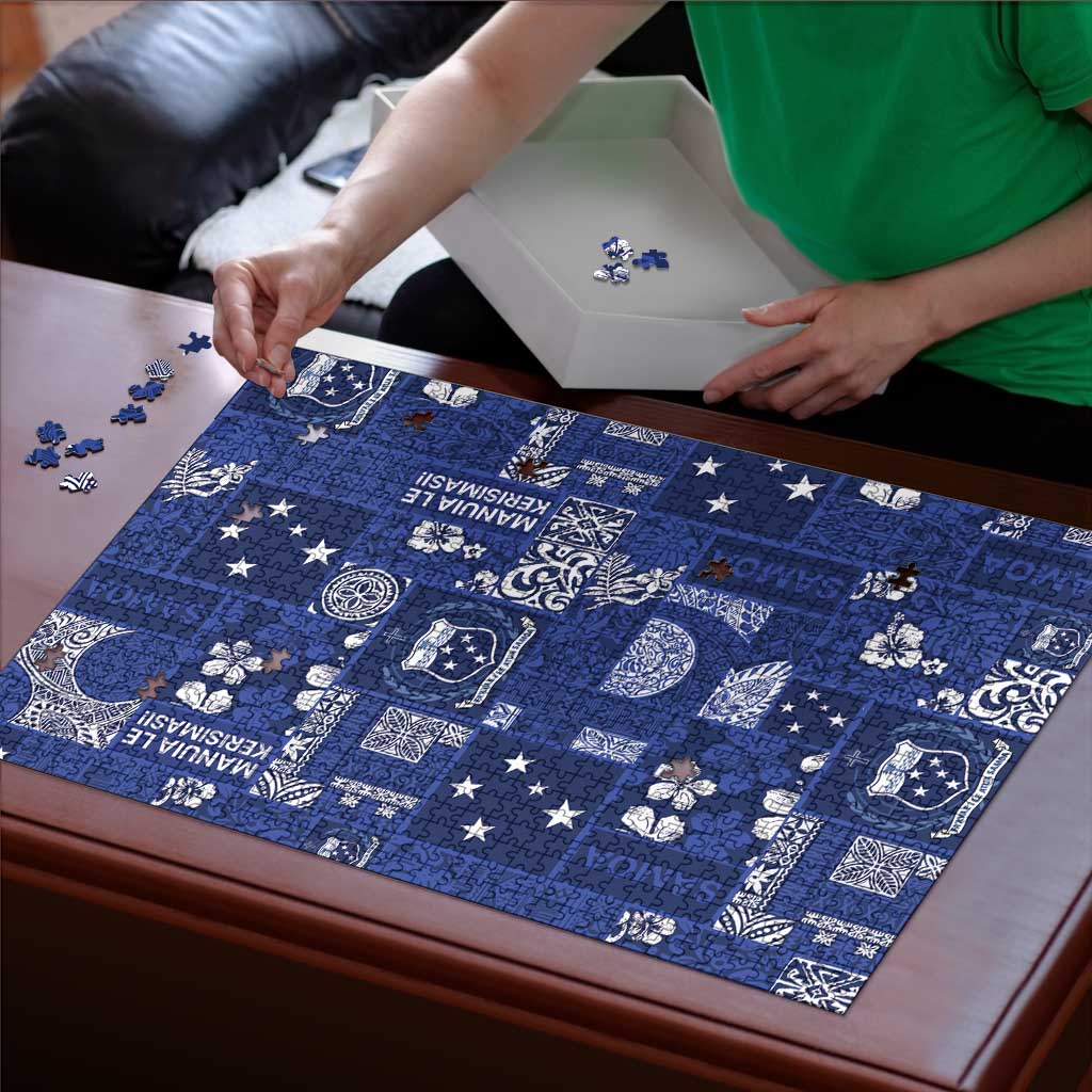Blue Samoa Manuia Le Kerisimasi Puzzle Pacific Patchwork Xmas Vibes - Polynesian Pride