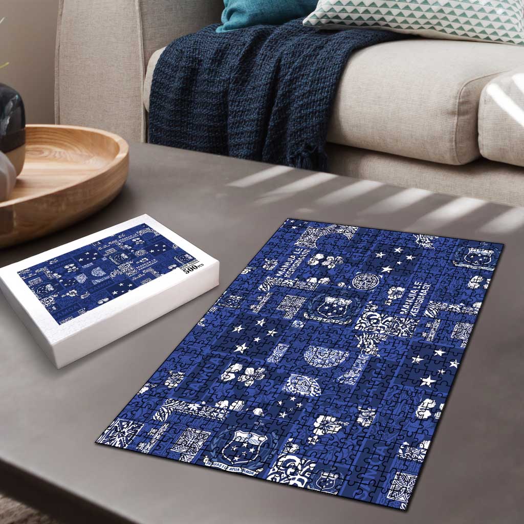 Blue Samoa Manuia Le Kerisimasi Puzzle Pacific Patchwork Xmas Vibes - Polynesian Pride