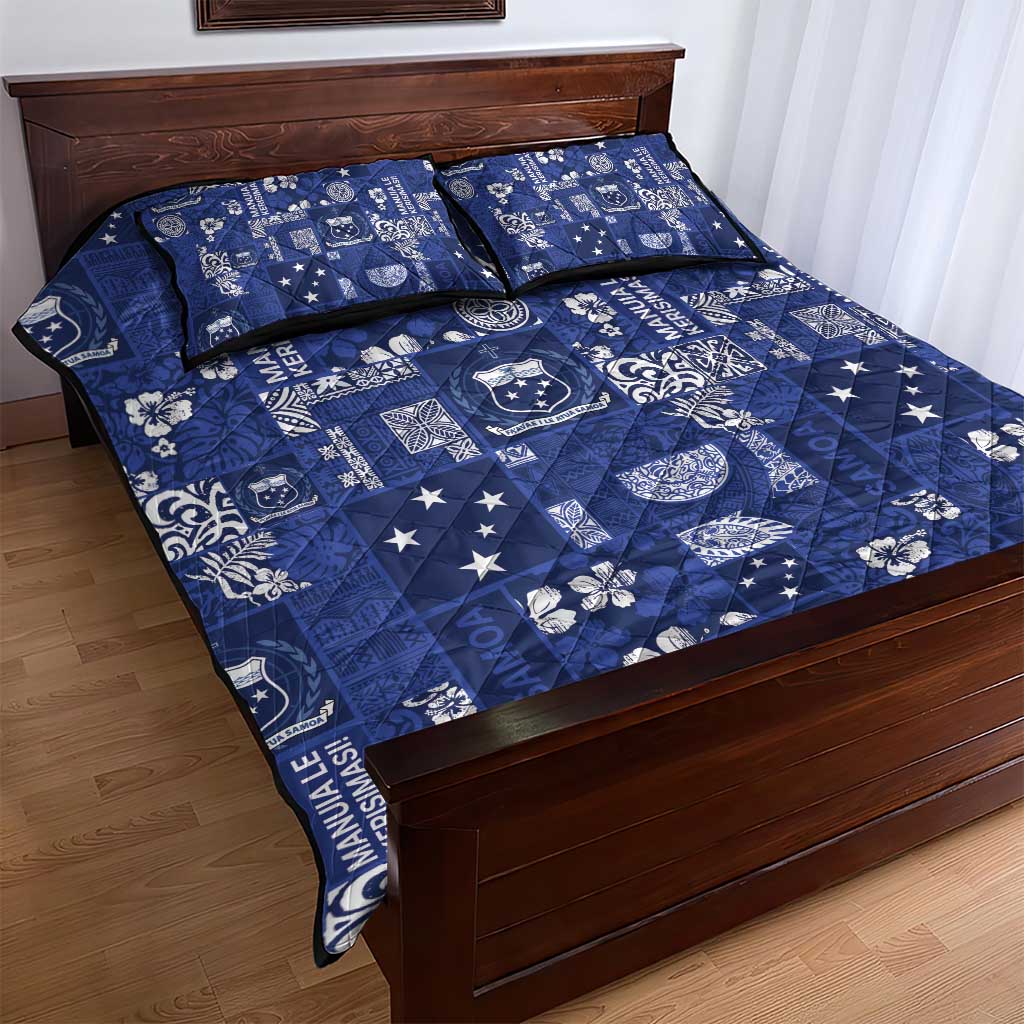 Blue Samoa Manuia Le Kerisimasi Quilt Bed Set Pacific Patchwork Xmas Vibes - Polynesian Pride