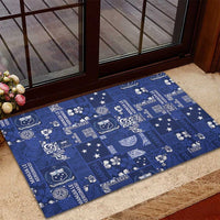 Blue Samoa Manuia Le Kerisimasi Rubber Doormat Pacific Patchwork Xmas Vibes - Polynesian Pride