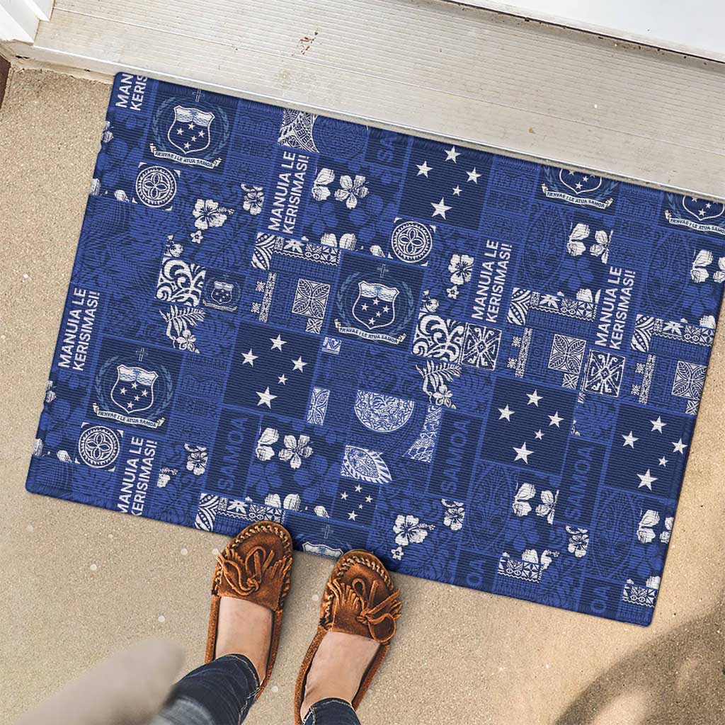 Blue Samoa Manuia Le Kerisimasi Rubber Doormat Pacific Patchwork Xmas Vibes - Polynesian Pride