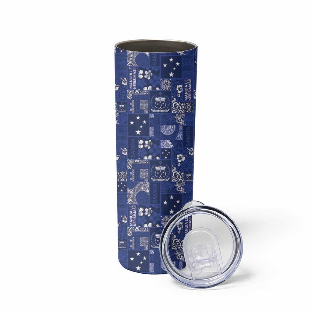 Blue Samoa Manuia Le Kerisimasi Skinny Tumbler Pacific Patchwork Xmas Vibes - Polynesian Pride