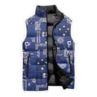Blue Samoa Manuia Le Kerisimasi Sleeveless Puffer Jacket Pacific Patchwork Xmas Vibes - Polynesian Pride