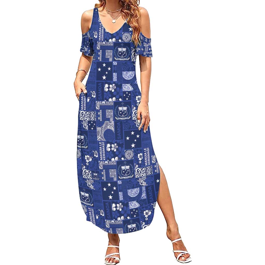 Blue Samoa Manuia Le Kerisimasi Summer Maxi Dress Pacific Patchwork Xmas Vibes - Polynesian Pride