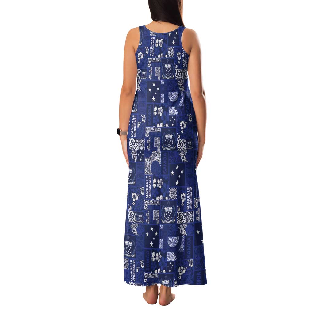 Blue Samoa Manuia Le Kerisimasi Tank Maxi Dress Pacific Patchwork Xmas Vibes - Polynesian Pride