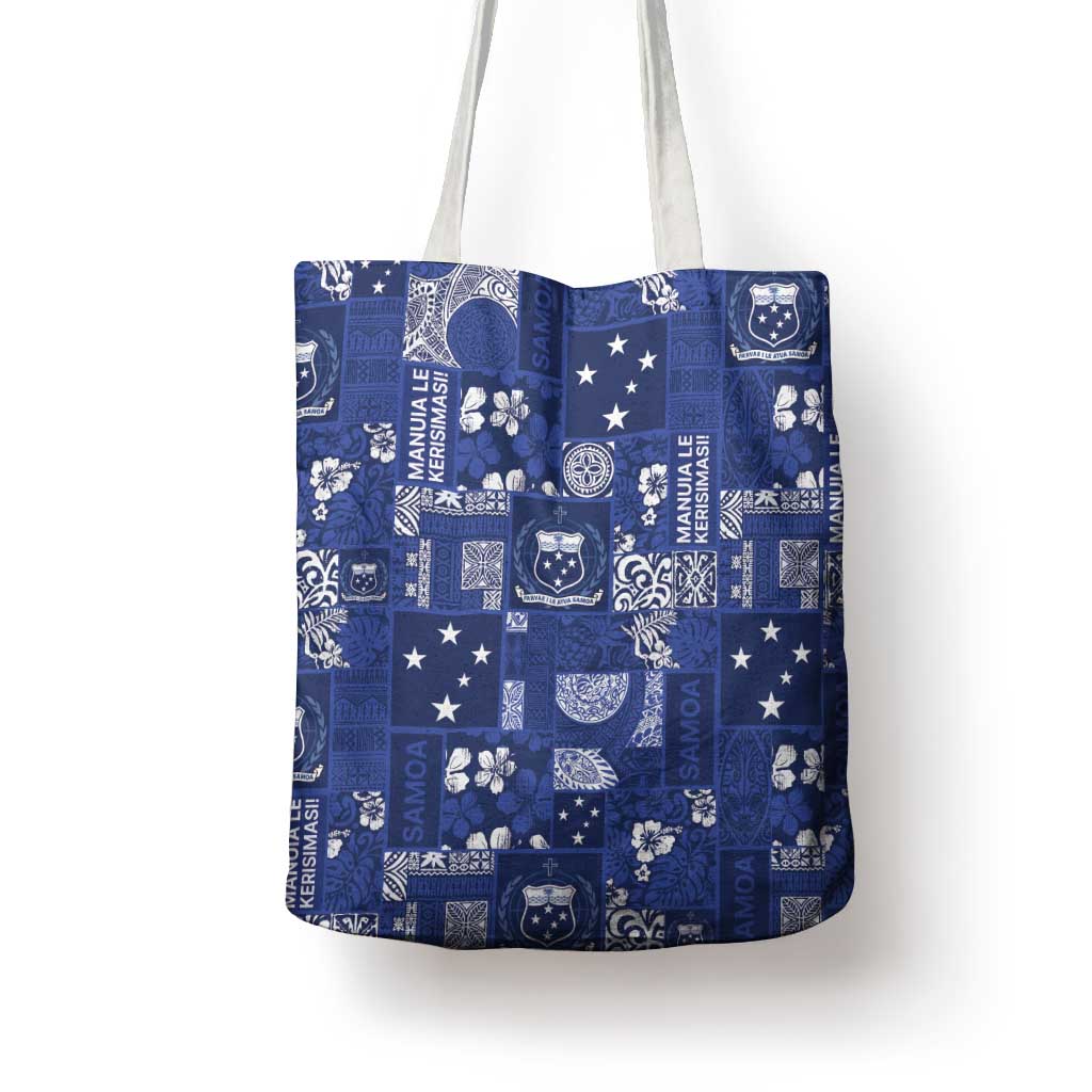 Blue Samoa Manuia Le Kerisimasi Tote Bag Pacific Patchwork Xmas Vibes - Polynesian Pride