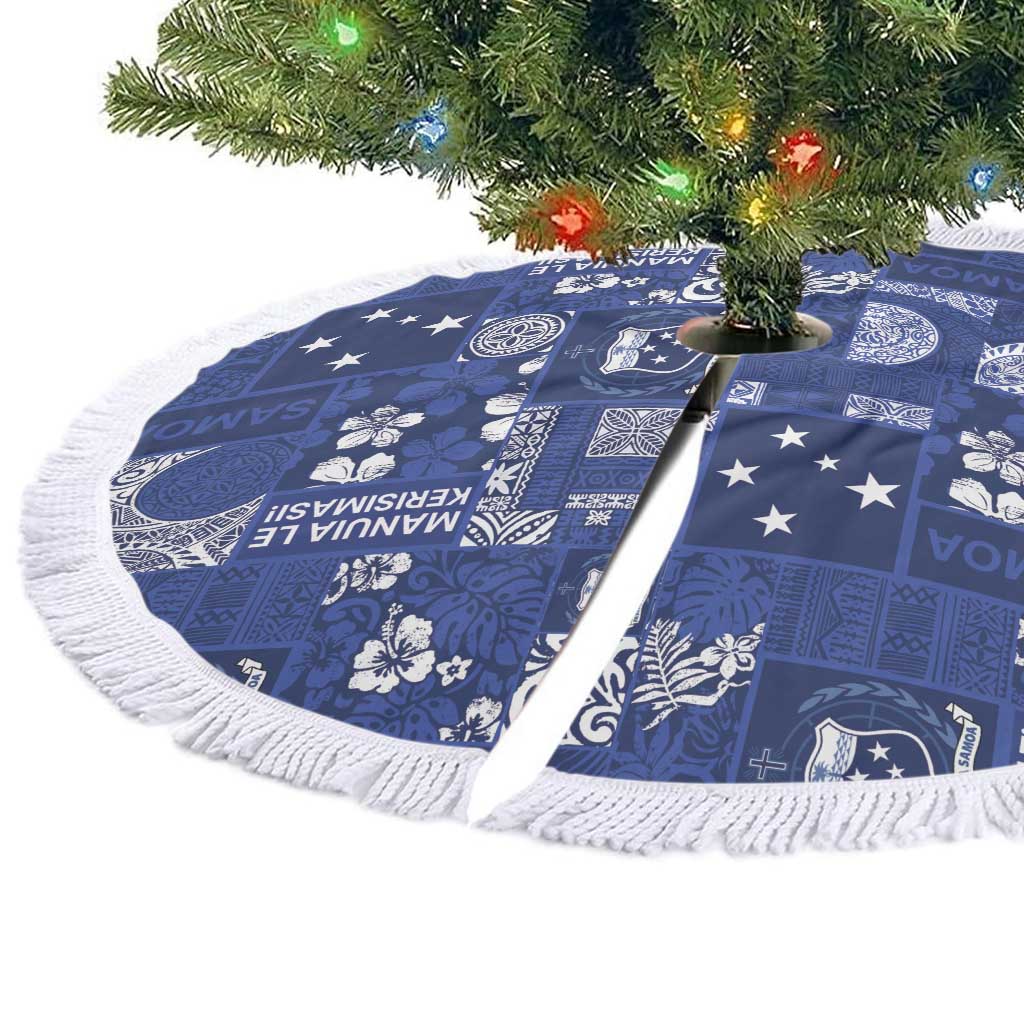Blue Samoa Manuia Le Kerisimasi Tree Skirt Pacific Patchwork Xmas Vibes - Polynesian Pride