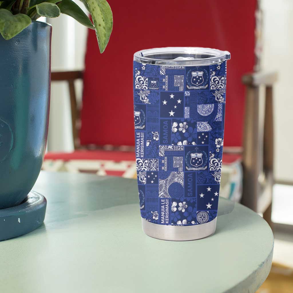 Blue Samoa Manuia Le Kerisimasi Tumbler Cup Pacific Patchwork Xmas Vibes - Polynesian Pride