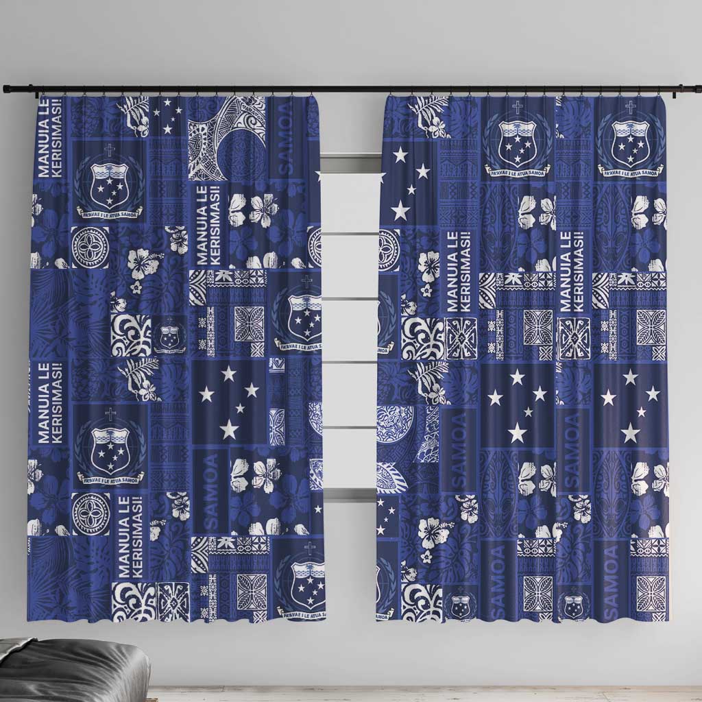 Blue Samoa Manuia Le Kerisimasi Window Curtain Pacific Patchwork Xmas Vibes - Polynesian Pride