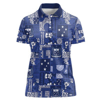 Blue Samoa Manuia Le Kerisimasi Women Polo Shirt Pacific Patchwork Xmas Vibes - Polynesian Pride